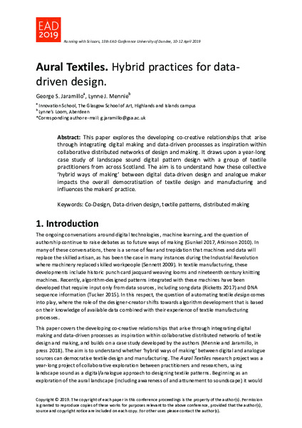 Aural Textiles. Hybrid practices for data-driven design