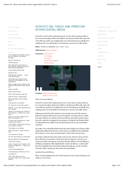 Panel: Without Sin: Taboo and Freedom Within Digital Media