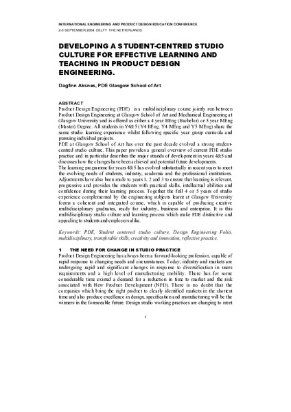 Developing a student-centred studio culture for effective learning and teaching in product design engineering