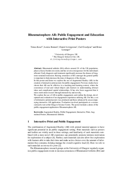 Rheumatosphere AR: Public Engagement and Education with Interactive Print Posters