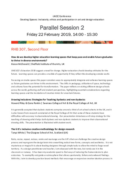 Creating Spaces:  inclusivity, ethics and participation in art and design education (International Journal of Art and Design Education 2019 Conference)