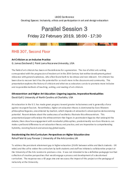 Creating Spaces:  inclusivity, ethics and participation in art and design education (International Journal of Art and Design Education 2019 Conference)