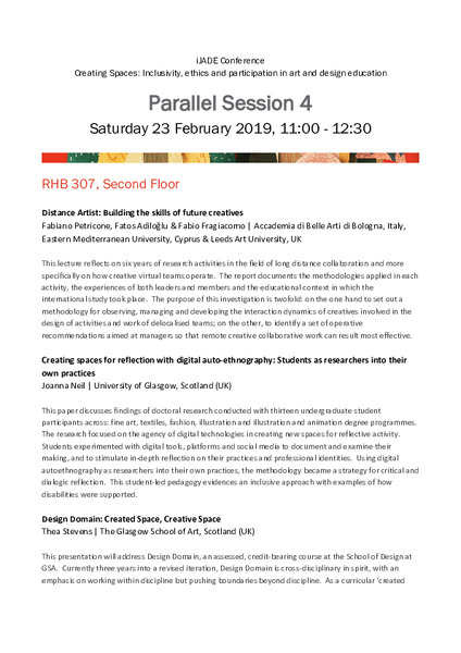 Creating Spaces:  inclusivity, ethics and participation in art and design education (International Journal of Art and Design Education 2019 Conference)