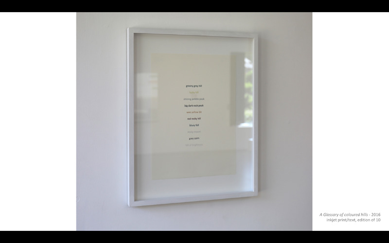 "Coloured hills" - a series of text based paintings and related work