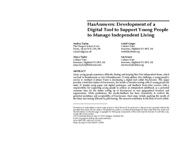 HasAnswers: Development of a Digital Tool to Support Young People to Manage Independent Living