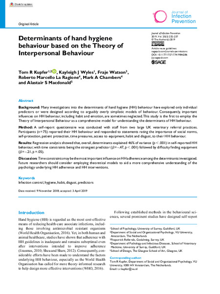 Determinants of hand hygiene behaviour based on the Theory of Interpersonal Behaviour