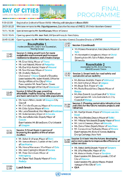 Day of Cities, United Nations Economic Commission for Europe, Expert Opinion