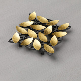 brooch, oxidised silver and gold leaf kinetic units.  60 x 60mm