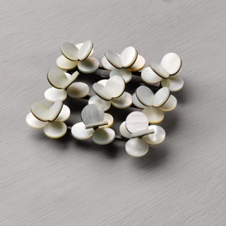 brooch, kinetic units, oxidised silver and mother of pearl, 60 x 60mm