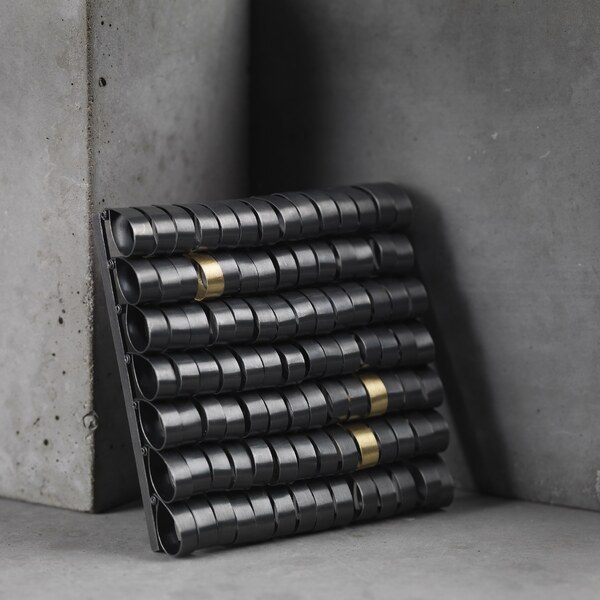loop brooch, kinetic.  oxidised silver and 18 carat gold, 60x60mm