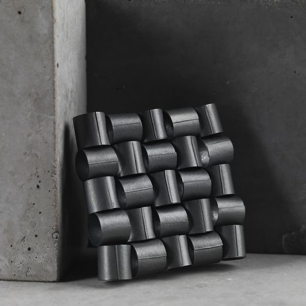 kinetic brooch in oxidised silver sheet 60x60mm