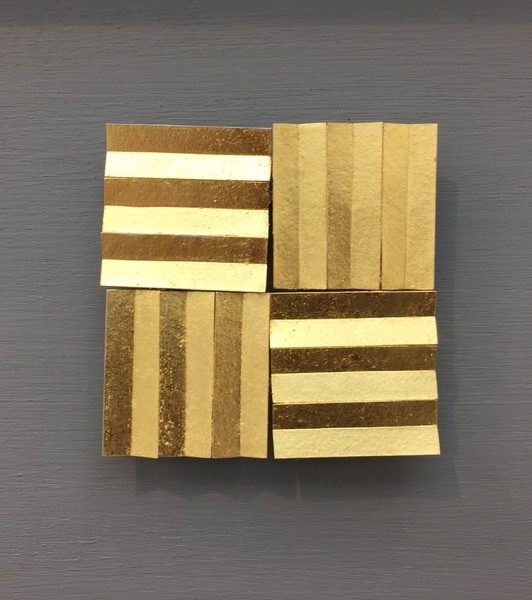 four by three, kinetic brooch oxidised silver and gold leaf, 60 x 60mm