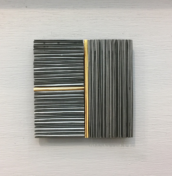 warp and weft, kinetic brooch, oxidised silver and gold, 60x60mm