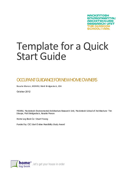 Occupant Guidance for New Home Owners - developing a template for a quick start guide