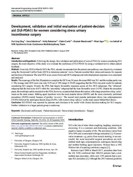Development, validation and initial evaluation of patient-decision aid (SUI-PDA©) for women considering stress urinary incontinence surgery