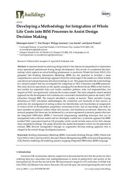 Developing a Methodology for Integration of Whole Life Costs into BIM Processes to Assist Design Decision Making