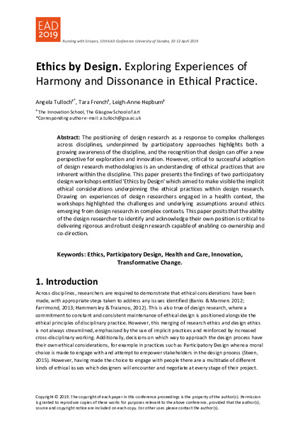 Ethics by Design. Exploring Experiences of Harmony and Dissonance in Ethical Practice