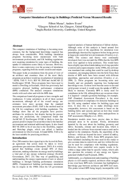 Computer Simulation of Energy Use in Buildings: Predicted Versus Measured Results