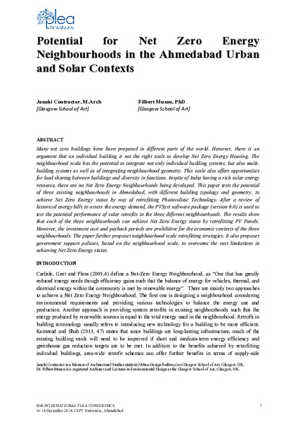 Potential for Net Zero Energy Neighbourhoods in the Ahmedabad Urban and Solar Contexts