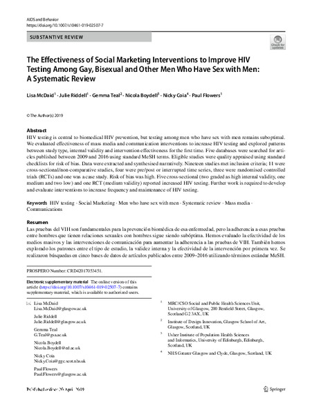 The Effectiveness of Social Marketing Interventions to Improve HIV Testing Among Gay, Bisexual and Other Men Who Have Sex with Men: A Systematic Review