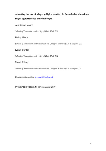 Adopting the use of a legacy digital artefact in formal educational settings: opportunities and challenges