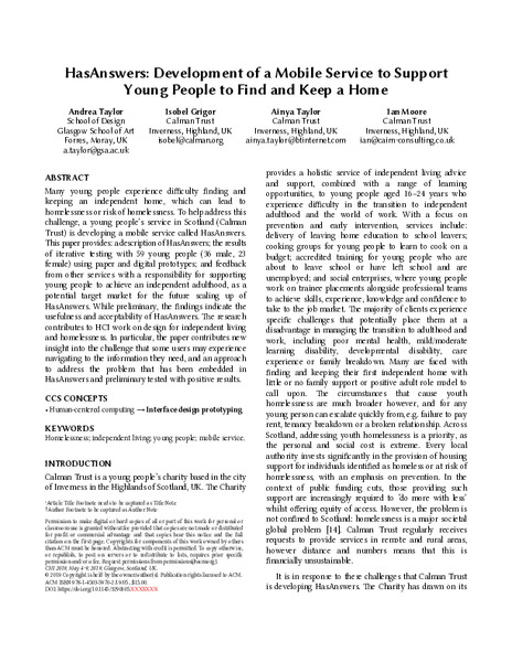 HasAnswers: Development of a mobile service to support young people to find and keep a home