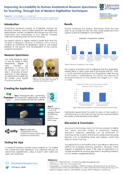 Improving Accessibility to Human Anatomical Museum Specimens 
for Teaching, Through Use of Modern Digitisation Techniques
