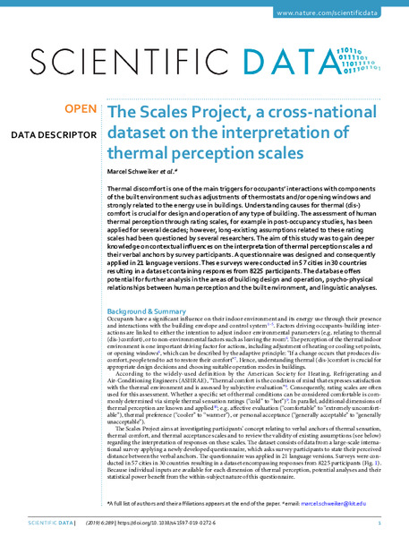 The Scales Project: a cross-national dataset on the interpretation of thermal perception scales