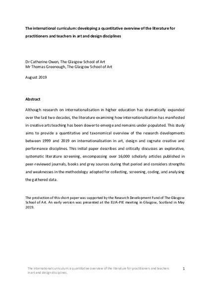 The international curriculum: developing a quantitative overview of the literature for practitioners and teachers in art and design disciplines