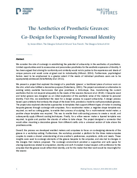 The Aesthetics of Prosthetic Greaves: Co-Design for Expressing Personal Identity