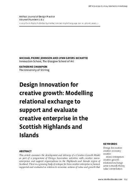 Design Innovation for Creative Growth: modelling relational exchange to support and evaluate creative enterprise in the Scottish Highlands and Islands
