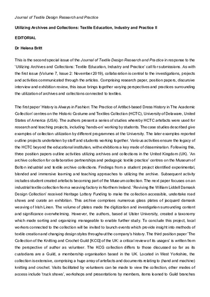 Utilizing Archives and Collections: Textile Education, Industry and Practice II