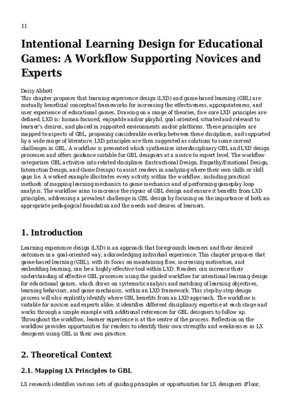 Intentional Learning Design for Educational Games: a workflow supporting both novices and experts