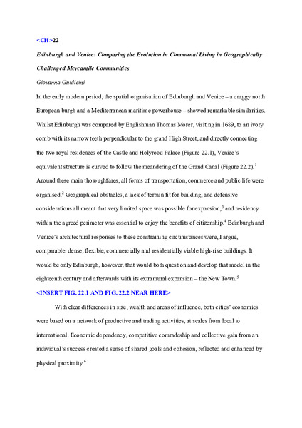 Edinburgh and Venice: Comparing the Evolution in Communal Living in Geographically Challenged Mercantile Communities
