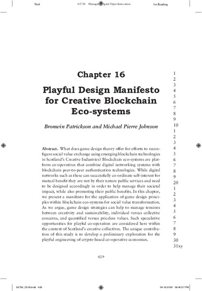 Playful Design Manifesto for Creative Blockchain Eco-systems