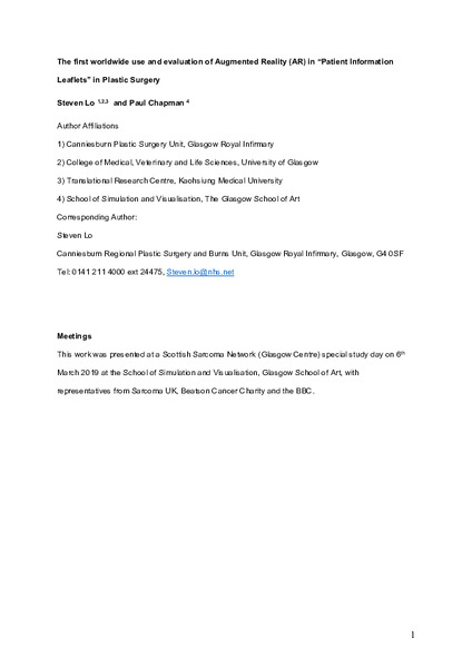 The first worldwide use and evaluation of augmented reality (AR) in “Patient information leaflets” in plastic surgery