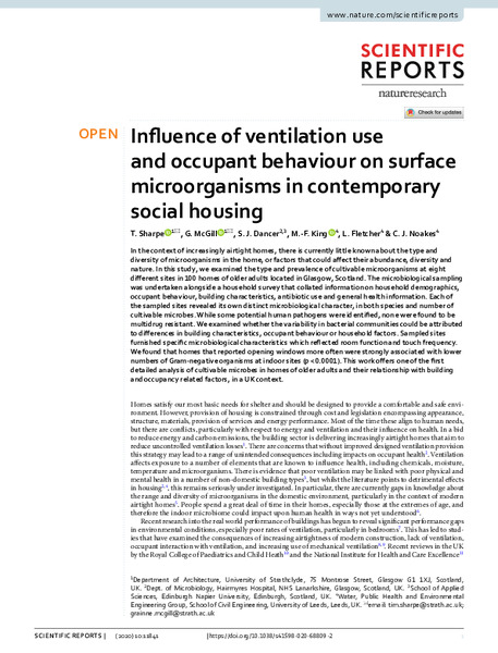 Influence of ventilation use and occupant behaviour on surface
microorganisms in contemporary social housing