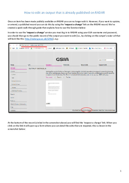 How to edit an output that is already published on RADAR