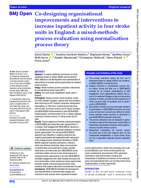 Co-designing organisational improvements and interventions to increase inpatient activity in four stroke units in England; a mixed-methods process evaluation using Normalisation Process Theory
