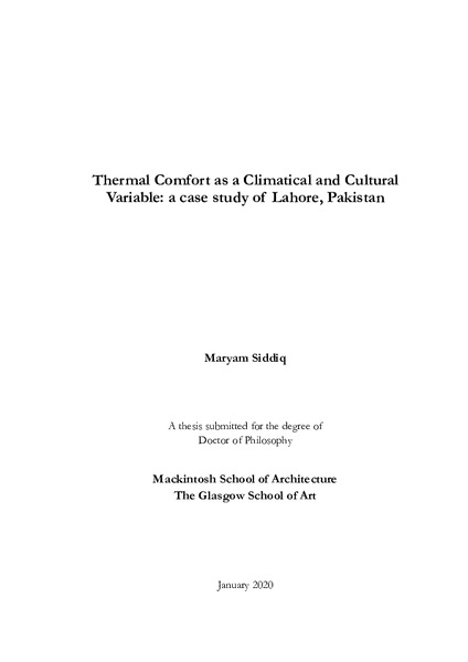 Thermal comfort as a climatical and cultural variable: a case study of Lahore, Pakistan