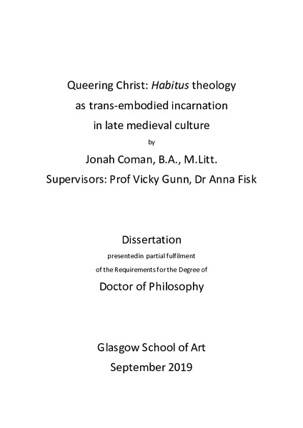 Queering Christ: Habitus theology as trans-embodied incarnation in late medieval culture