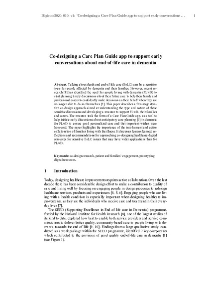 Co-designing a Care Plan Guide app to support early
conversations about end-of-life care in dementia