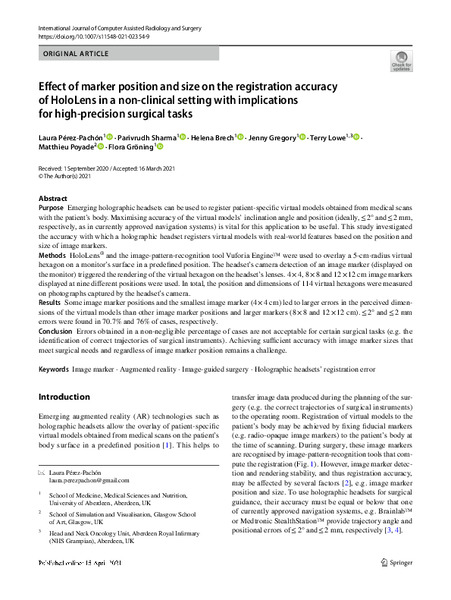 Effect of marker position and size on the registration accuracy of HoloLens in a non-clinical setting with implications for high-precision surgical tasks