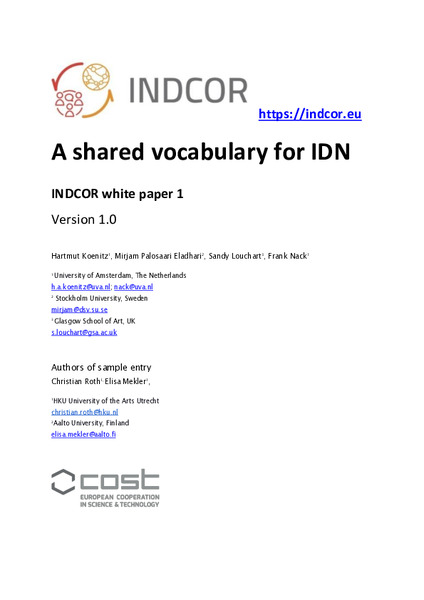 INDCOR white paper 1: A shared vocabulary for IDN (Interactive Digital Narratives)