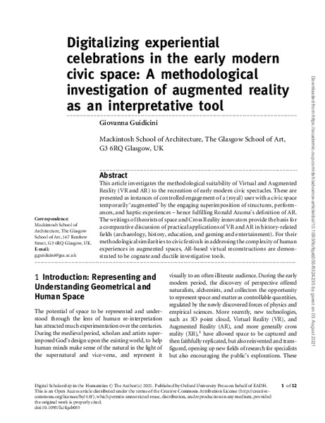 Digitalising Experiential Celebrations in the Early Modern Civic Space: A Methodological Investigation of Augmented Reality as Interpretative Tool