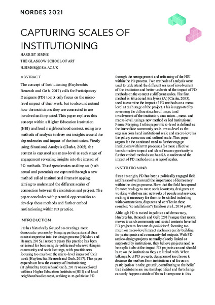 Capturing Scales of Institutioning