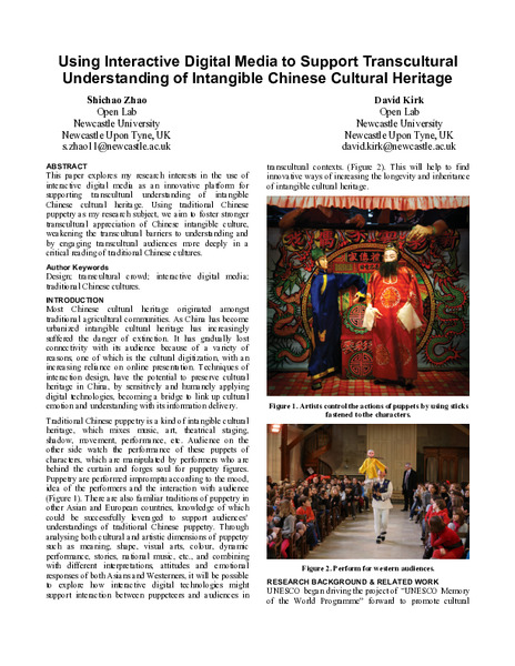 Using Interactive Digital Media to Support Transcultural Understanding of Intangible Chinese Cultural Heritage