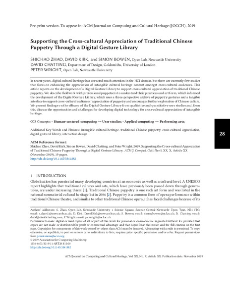 Supporting the Cross-cultural Appreciation of Traditional Chinese Puppetry Through a Digital Gesture Library