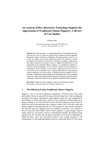 An Analysis of How Interactive Technology Supports the Appreciation of Traditional Chinese Puppetry: A Review of Case Studies