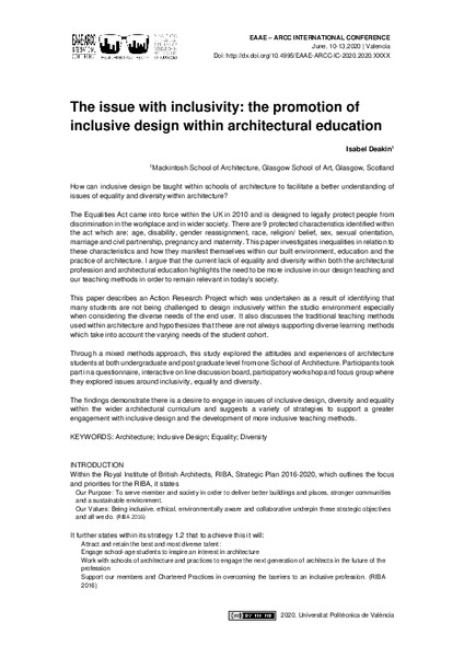 The issue with inclusivity: the promotion of inclusive design within architectural education
